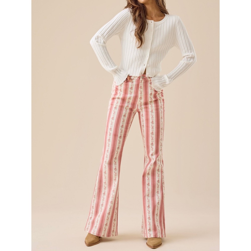 Altar State Womens XXS Flared Pants Floral Stripe High Rise - Picture 2 of 11